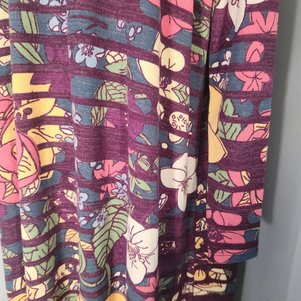 LuLaRoe Janet duster cardigan featuring a purple, floral, and Striped Pattern - Picture 13 of 14